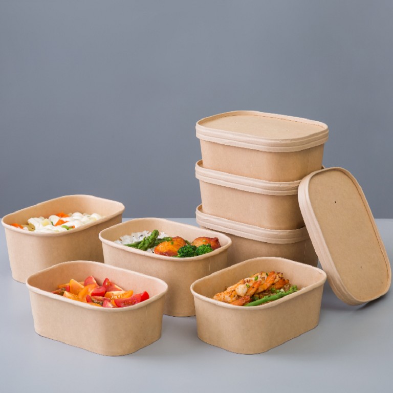 Bio pack 500ml rectangle Paper Bowls for salad DELI food -WELLERpack