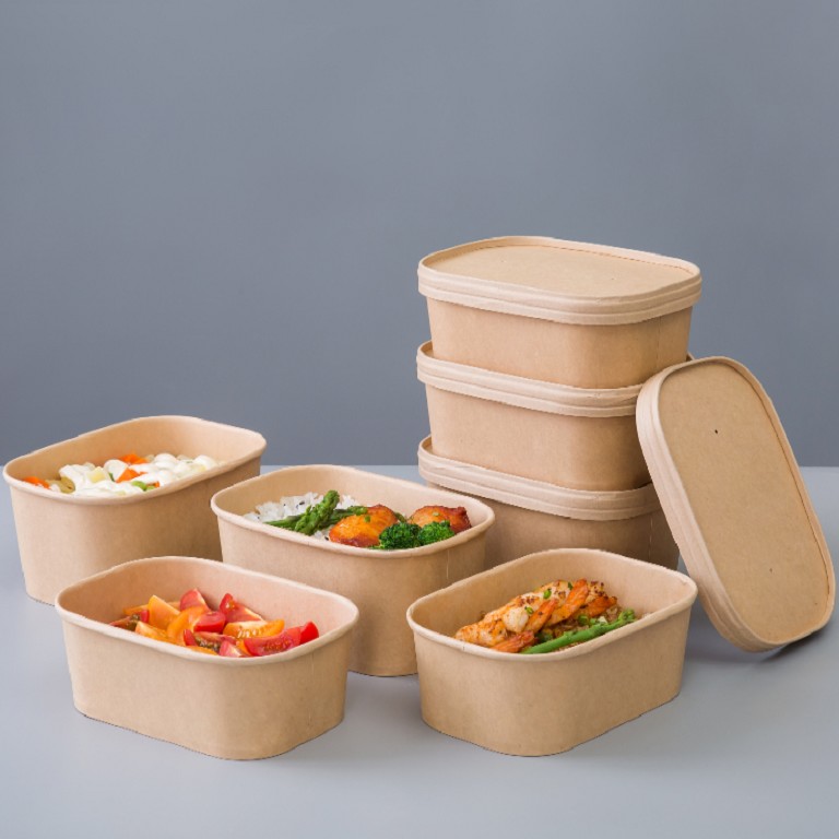Bio pack 500ml rectangle Paper Bowls for salad DELI food -WELLERpack