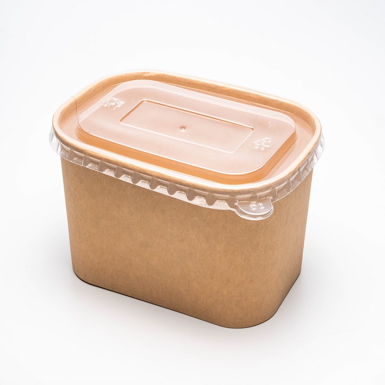 Square paper salad bowl with lid -WELLERpack