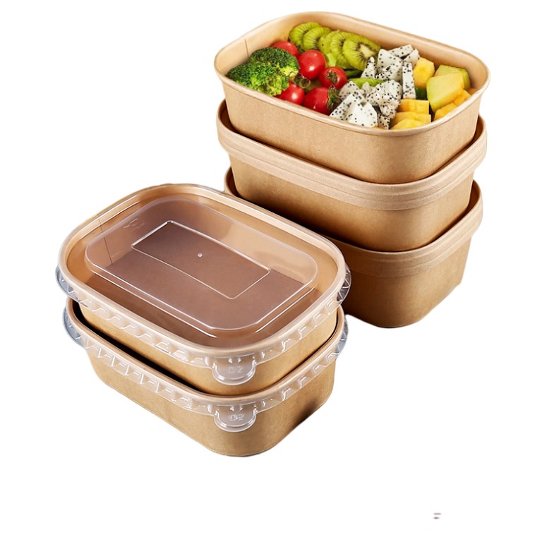 Kraft Paper Rectangle Salad Bowl with PET Lid -WELLERpack